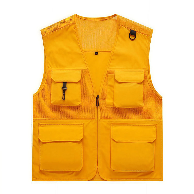 Multi-Pocket Breathable Net V-Neck Vest Work and Leisure Vest Summer Uniform Fishing Vest Custom Logo Printed Brand and Text