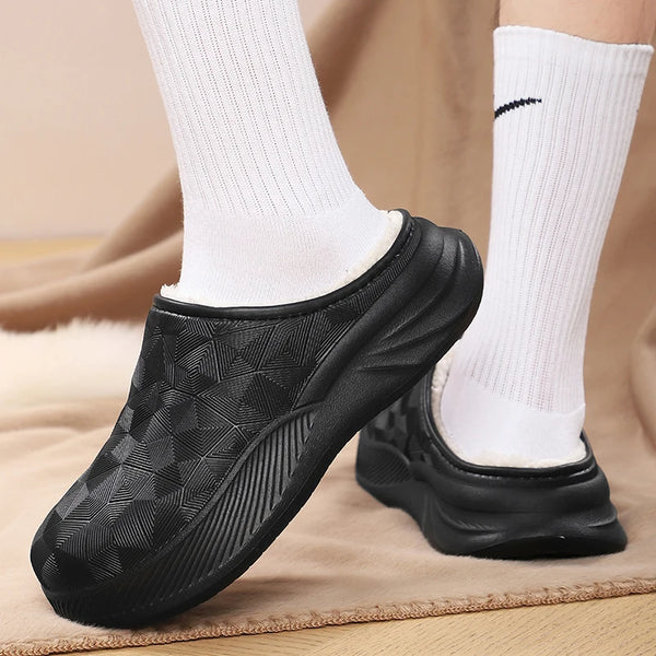 Couples casual cotton slippers winter warm plush non-slip outdoor walking shoes fashion Joker men women's snow sports slippers