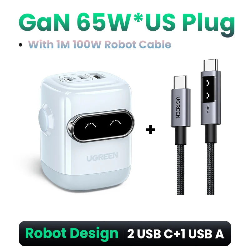 【US Plug】UGREEN 30W GaN Charger 2nd Gen Robot QC4.0 3.0 PPS PD3.0 Fast Charger For iPhone 18 17 16 Pro Max Samsung Xiaomi iPad
