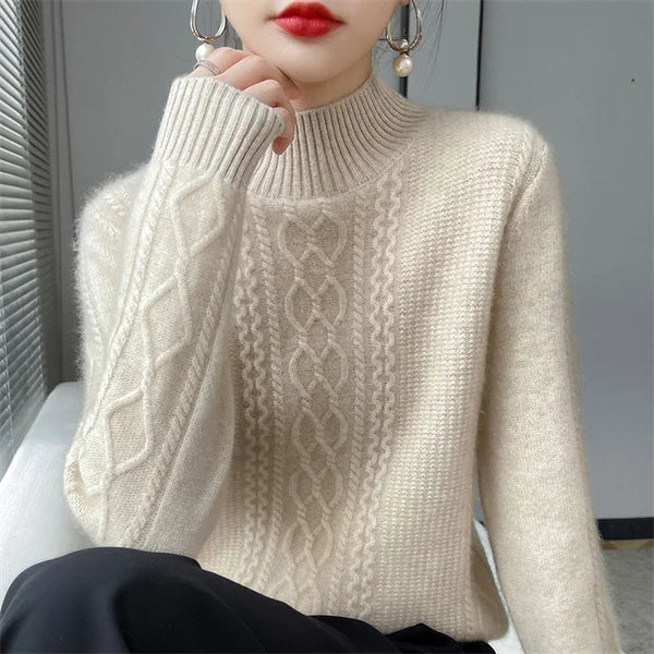 Women's Sweater Spring Autumn Winter Outside Wear Pullovers Half High Collar Knitwear Fashion Long Sleeve Pull Femme Sueter Tops