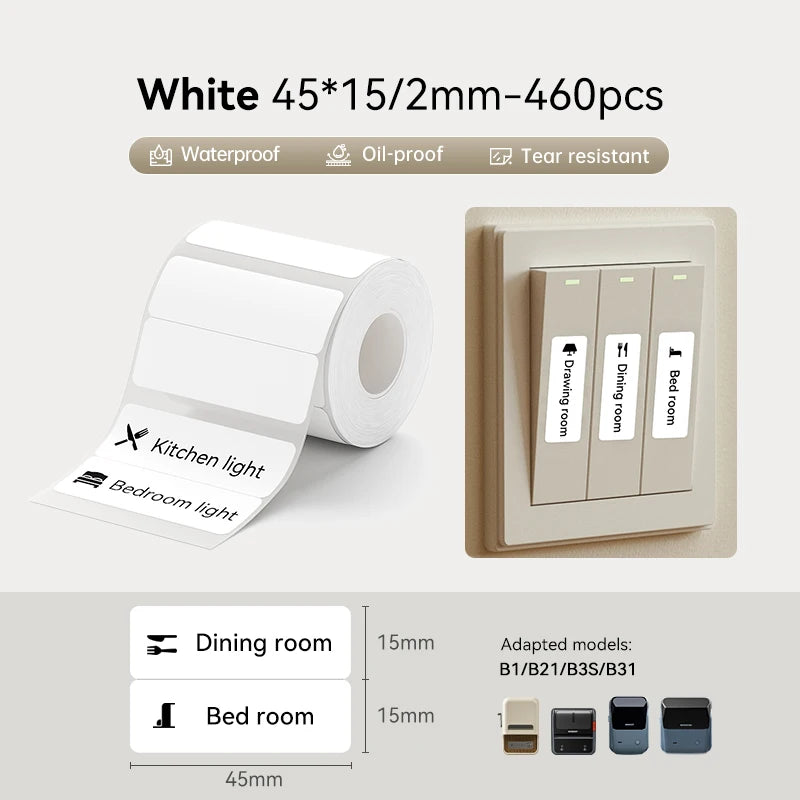1 Roll NIIMBOT White/Cold Thermal Adhesive Label for B1 B21 B3S B31 B4 Anti-Oil Tear-Resistant Price Tag Home Bussiness Use