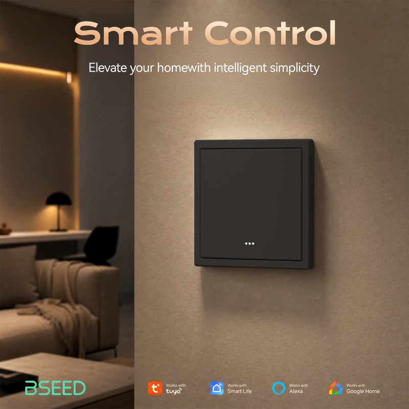 BSEED E Series Smart WIFI Light Switch 1/2/3/4Gang Smart Click Button Switch For Stairs Plastic Frame Tuya Smart Life Control