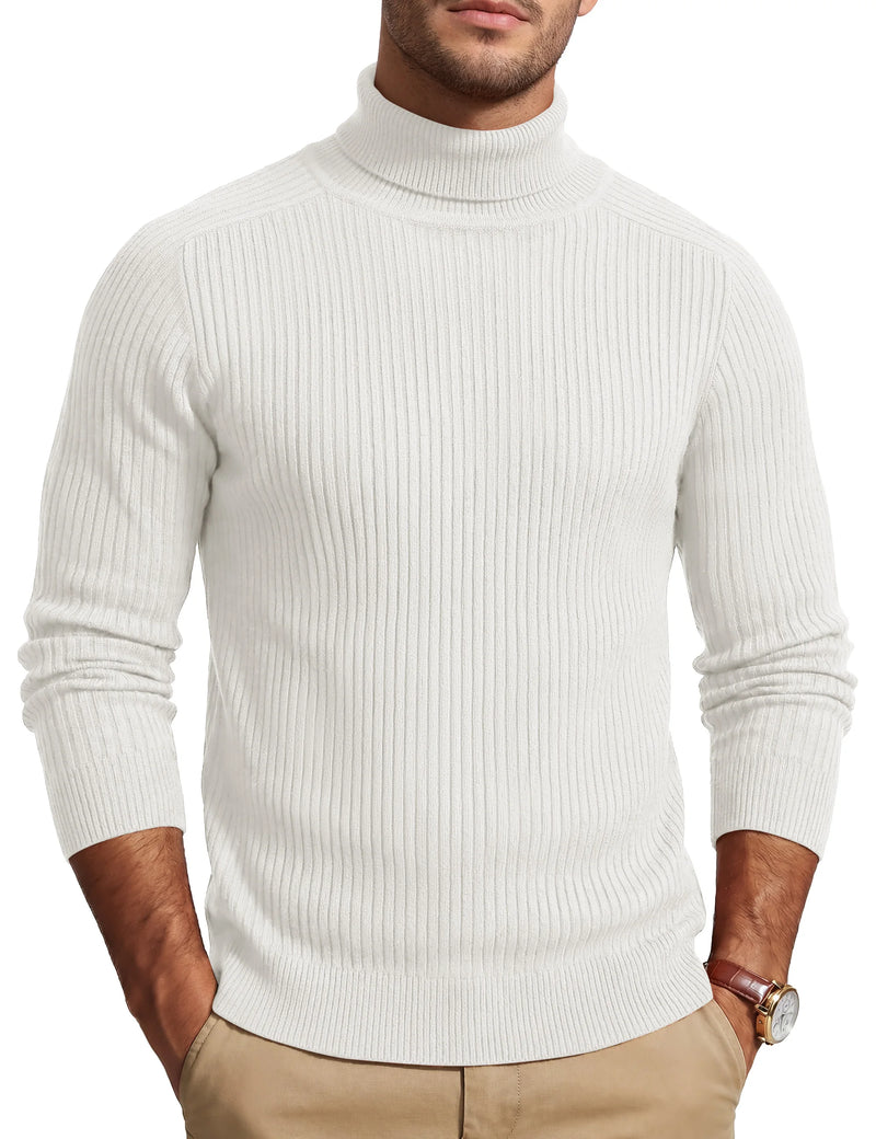 TACVASEN Men's Knit Turtleneck Sweater Thicken Ribbed Long Sleeve Solid Pullover Casual Fall Winter Thermal Soft Tops Streetwear