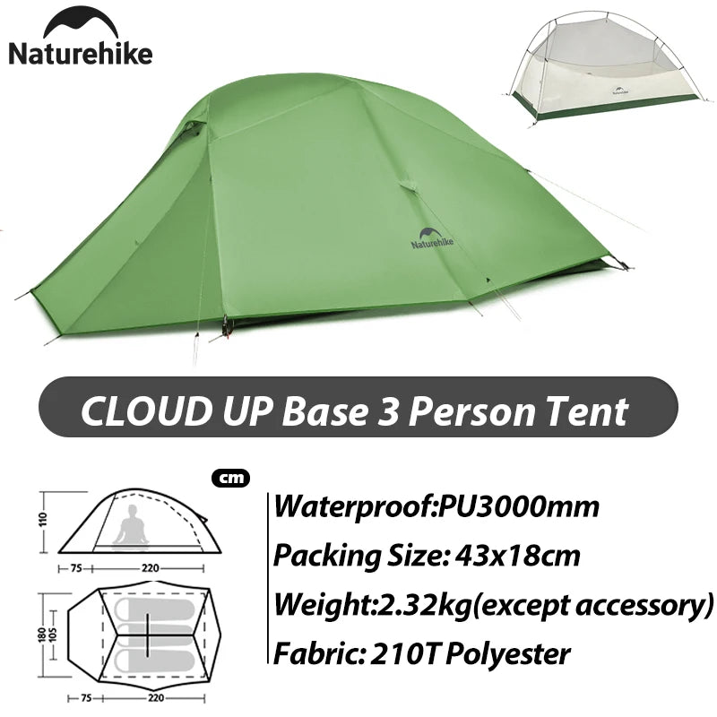 Naturehike New Cloud Up Base Camping Tent 1 2 3Person Lightweight Waterproof Backpacking Tent Outdoor Cycling Hiking Travel Tent