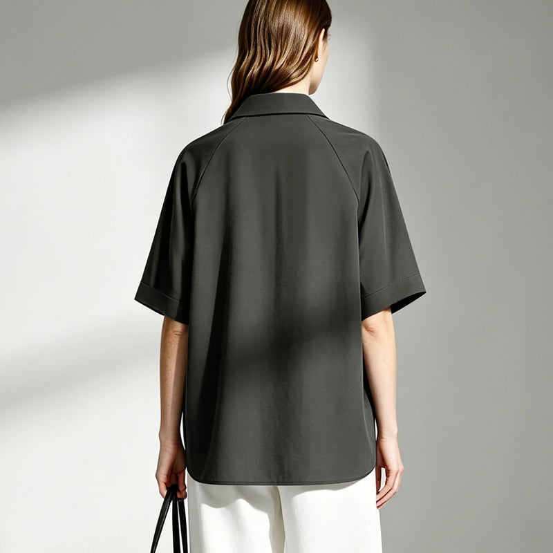 Amii Women's Shirt 2026 Summer New Lapel Collar Raglan Sleeve Blouse Simple Loose Fit Casual Versatile Women's Shirts 12642214