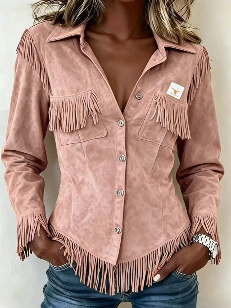 Women's Brown Long-sleeve Collared Shirt with A Slight Stretch, Made of Corduroy Fabric; Available in White or Gray.