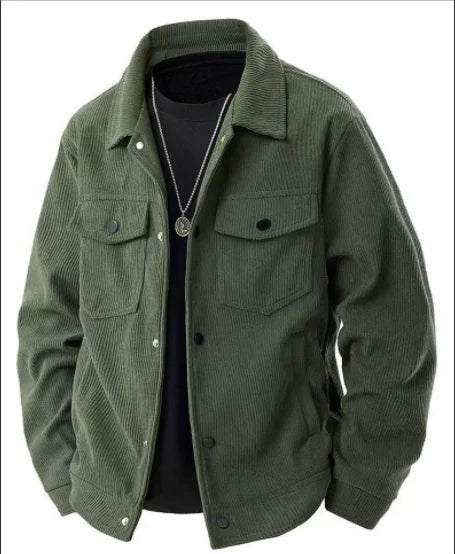 Men's Long-sleeve Collared Jackets for Fall and Winter, Made of Corduroy Fabric with A Fleece Lining and Extra Padding.