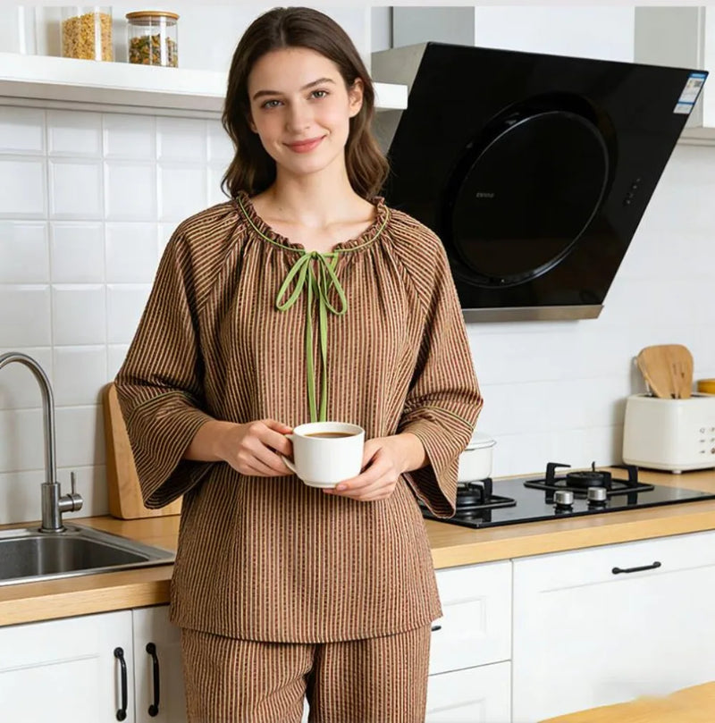 100% Cotton Pajamas for Women Nightwear Striped Princess Sleepwear New Spring Summer Two-pieces Pijama Female Pajamas Home Wear