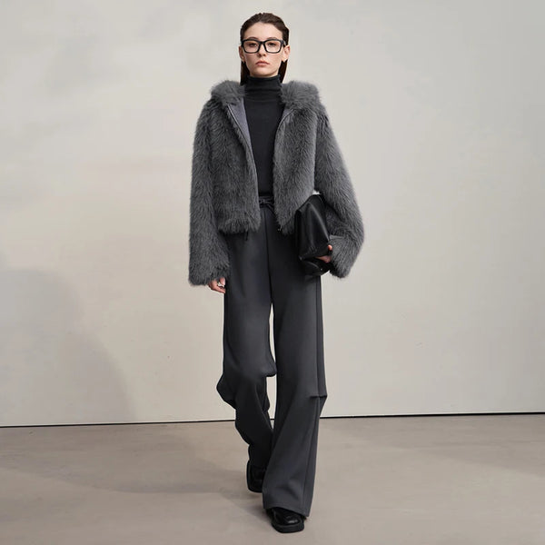 AMII Woman Faux Fur Coat 2026 New Coats Winter Warm Loose Hooded Long Sleeves Elegant Soft Women's Outerwear Jackets 12524016