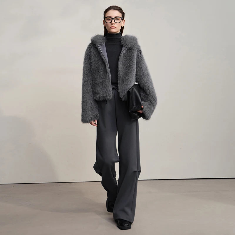 AMII Woman Faux Fur Coat 2026 New Coats Winter Warm Loose Hooded Long Sleeves Elegant Soft Women's Outerwear Jackets 12524016