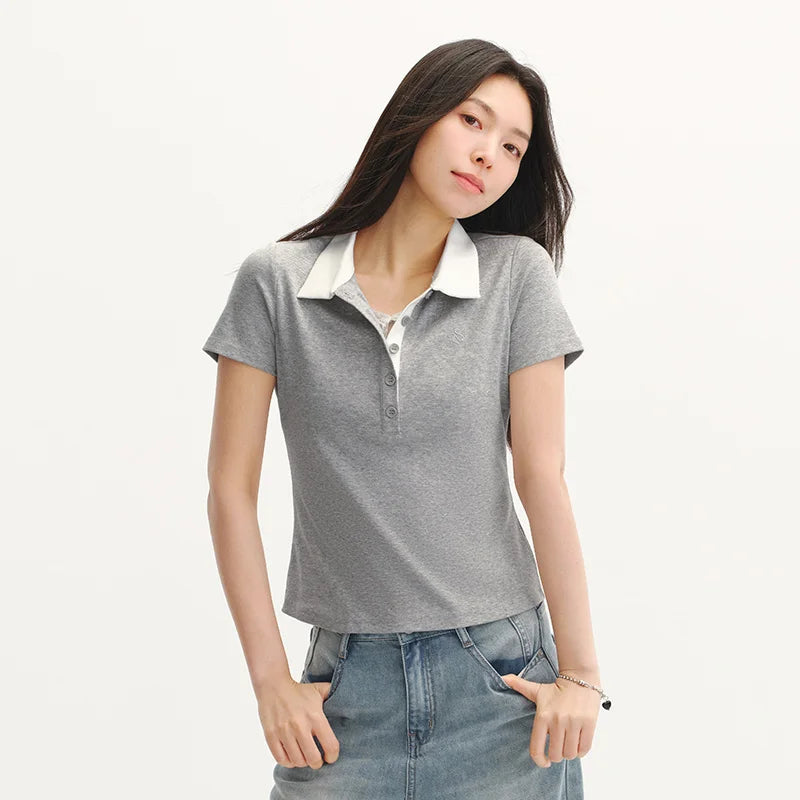 Semir Women Polo Shirt Mesh Bow Fake Two Piece Cool Feeling Petite Sexy 2026 Summer Casual Fashion Top