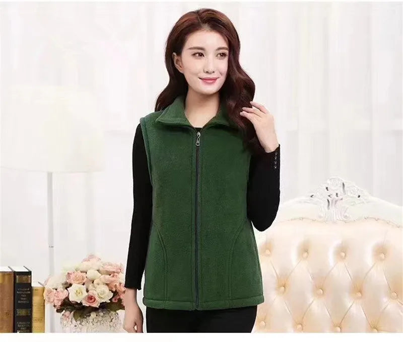 L-4XL Female Chalecos Autumn Winter Vest Jacket Slim Mother's Clothing Middle-Aged Women Spring Fleece Warm Vests Top