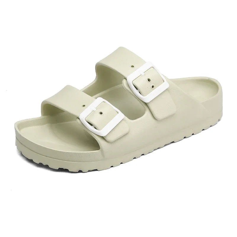 Summer Women Classic Slides Slippers Slip on Beach Sandals With Double Buckle Comfort Lightweight EVA
