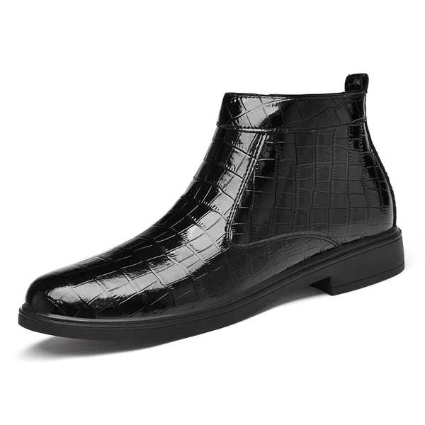 Autumn Winter Mens Patent Leather Boots Men Casual Brown Black Ankle Boots With Side Zipper Big Size 47 48