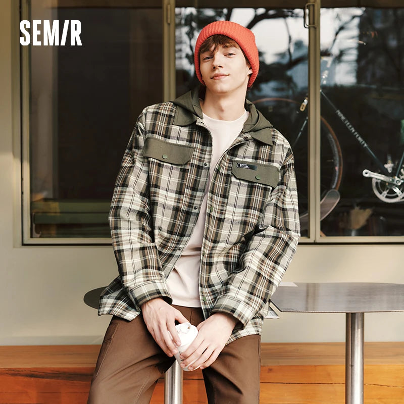 Semir Men Jacket Plaid 2026 Detachable Hooded Outdoor Urban Casual Everyday Style Soft Comfortable Daily Wear Trendy