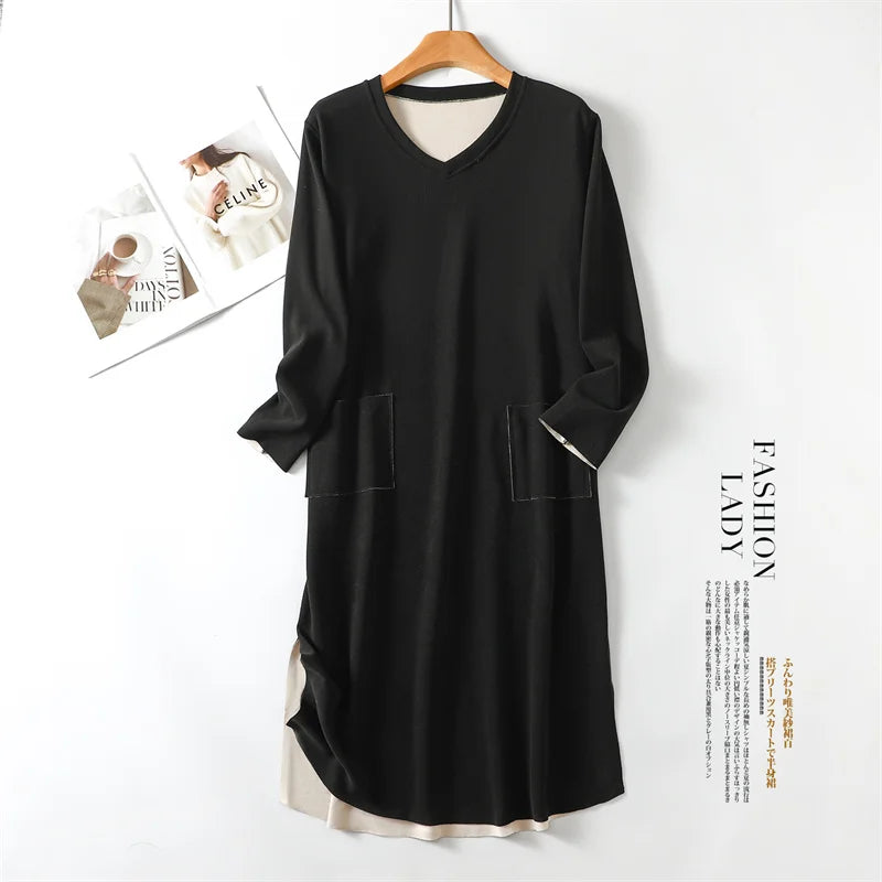 Warm V-neck Home Dress Women's Winter Plush Self Heating Sleeping Large Size Loose Thickened Nightgowns Female Nightdress