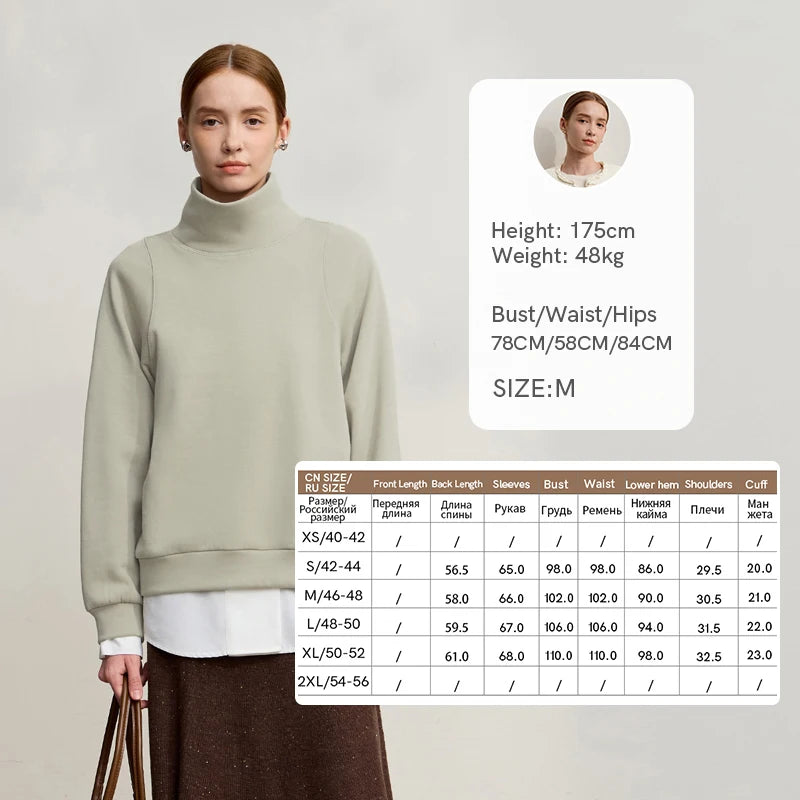 Amii Turtleneck Woman Sweatshirts 2026 Winter New Casual Versatile Loose Long Sleeve Tops Elastic Embroidery Sweater 12514013