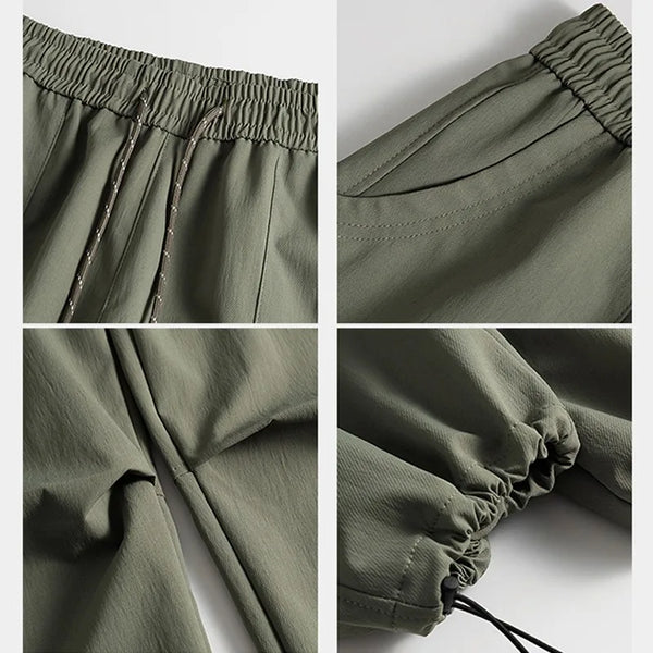 American Style Urban Outdoor Parachute Pants – Lightweight Relaxed Fit Streetwear Trousers with Large Patch Pockets