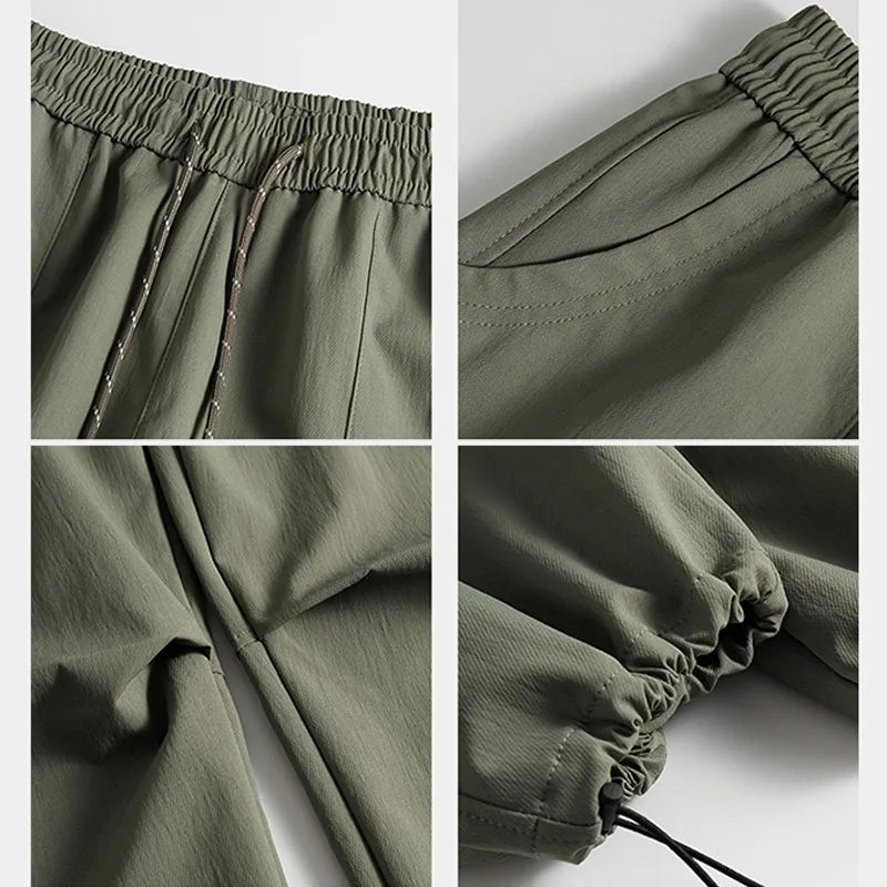 American Style Urban Outdoor Parachute Pants – Lightweight Relaxed Fit Streetwear Trousers with Large Patch Pockets