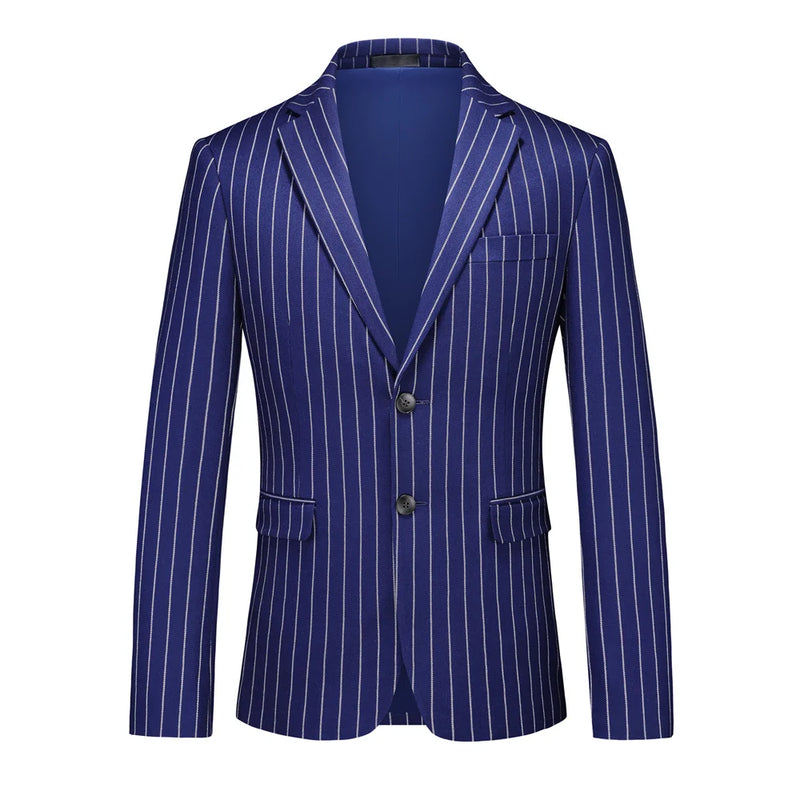 Men's Vertical-Striped Blazer, Perfect for Weddings, Parties, and The Office. Asian Sizes. White, Black, Blue, Gray, Red, Brown.