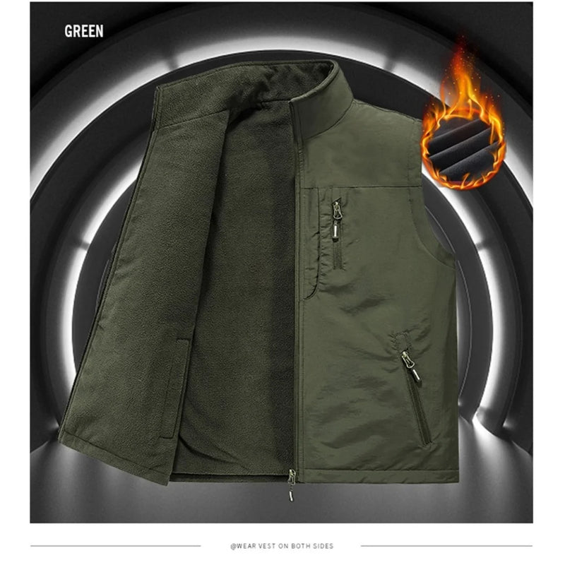 Double-Sided Vest Autumn Winter Thickened Fleece Men's Vest Jacket Warm Outerwear Slim Fit Casual Style Daily