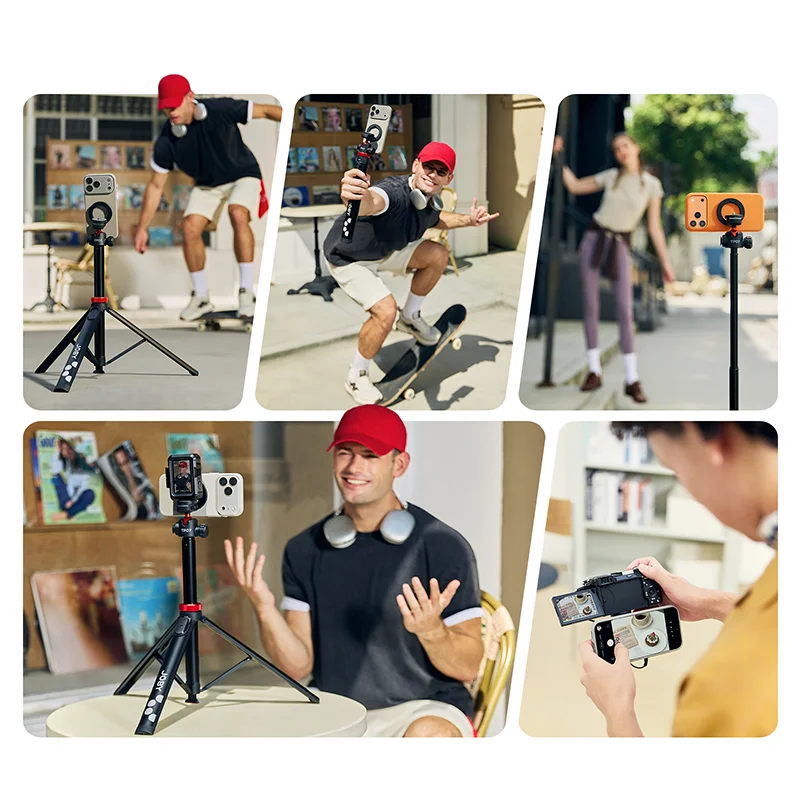 JOBY TelePod® Plus TP07 1.8M ជើងកាមេរ៉ាម៉ាញេទិក 2 ក្នុង 1 សម្រាប់ Iphone 18 17 16 ទូរស័ព្ទ Android ជើងកាមេរ៉ាសម្រាប់កាមេរ៉ាសកម្មភាព DSLR Vlog