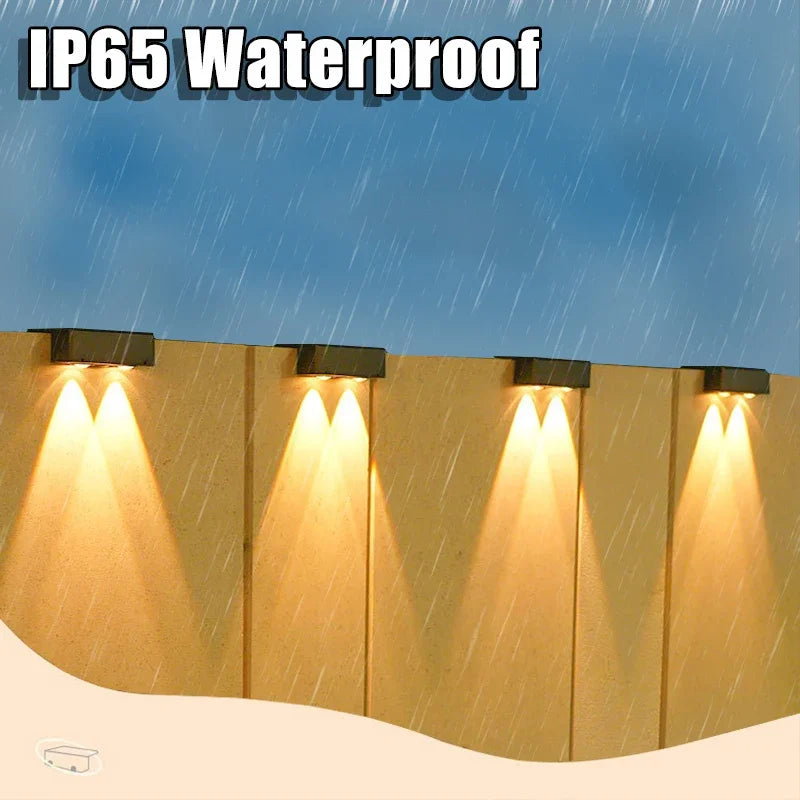 Solar Wall Lights 2 LED Solar Fence Lights Outdoor Waterproof Solar Deck Light  for Fence Post Yard Pathway Landscape Decor