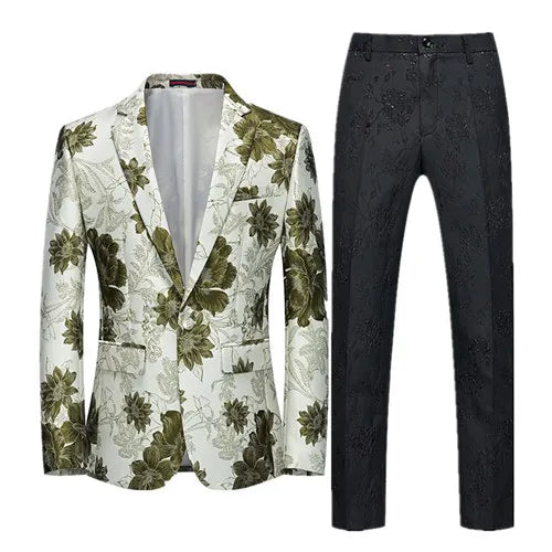 2026 Men's Blue Embroidered Two-Piece, Red Slim Fit Suit Jacket and Trousers Red Green Blazers Coat with Pants, Asian Size 6XL