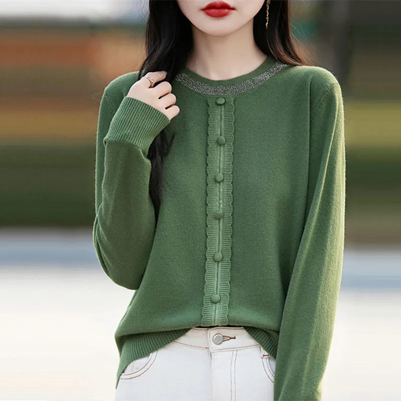 Spring Autumn New Fashion Wool Sweater Crew Neck Long Sleeve Pullover Sweater Women's Clothing Korean Pop Top Female Jumper