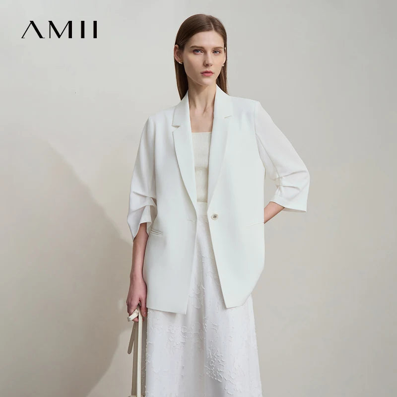 អាវធំនារី Amii Minimalist សម្រាប់រដូវស្លឹកឈើជ្រុះឆ្នាំ ២០២៥ ថ្មី រលុង ដៃអាវប្រាំពីរភាគបួន ប៊ូតុងកអាវធំសម្រាប់ធ្វើដំណើរ 12512019
