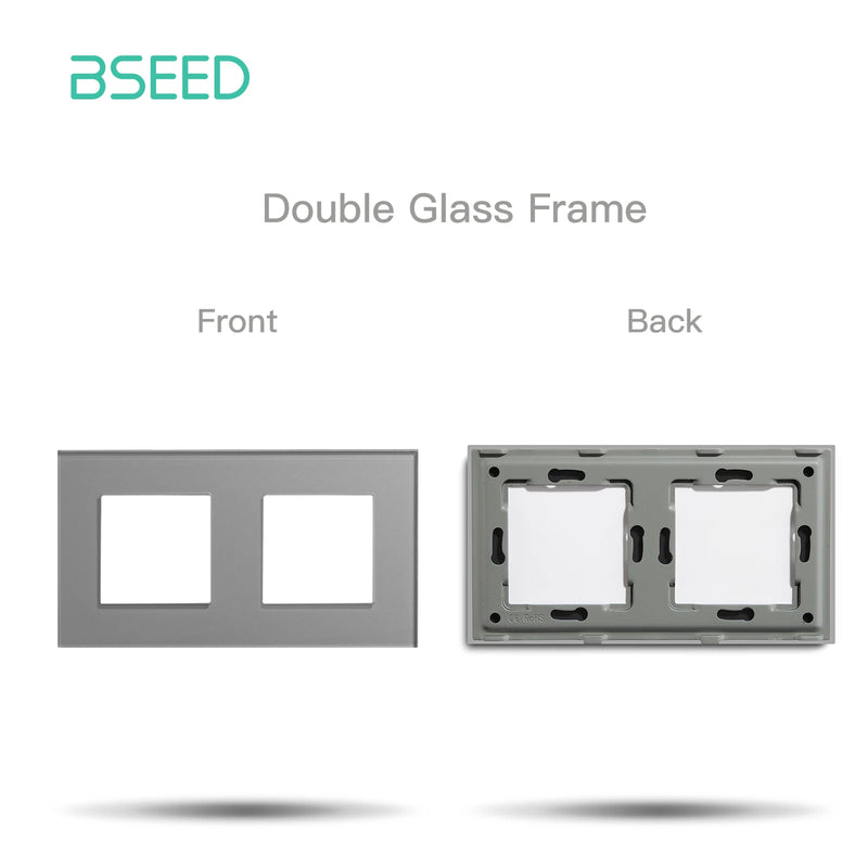 BSEED EU Standard Crystal Panel Wall Socket Frame Glass Switch Panel With Metal Plate 86/157/228/299mm White Black Golden
