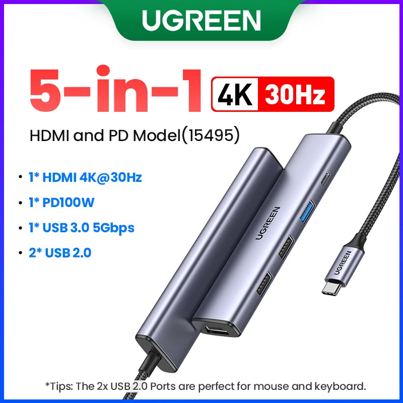 UGREEN Dual HDMI USB-C HUB 8K 4K HDMI Adapter 10 in 1 Splitter with RJ45 USB3.0 PD 100W Dock for MacBook Pro Air Laptop USB HUB