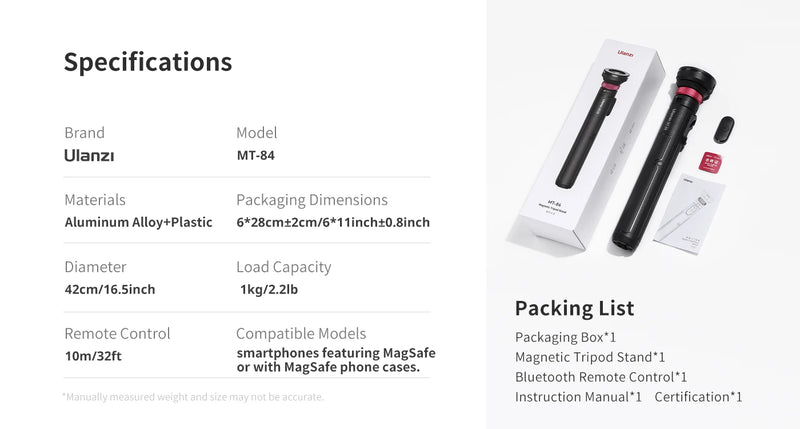 Ulanzi MT-84 1.53M Magsafe Selfie Stick Tripod ជើងទម្រ សម្រាប់ ថត រូប Selfie ជាមួយ ប៊្លូធូស និង ឧបករណ៍ បញ្ជា ពីចម្ងាយ សម្រាប់ ការ ផ្សាយ ផ្ទាល់ Vlog របស់ iPhone 16 15