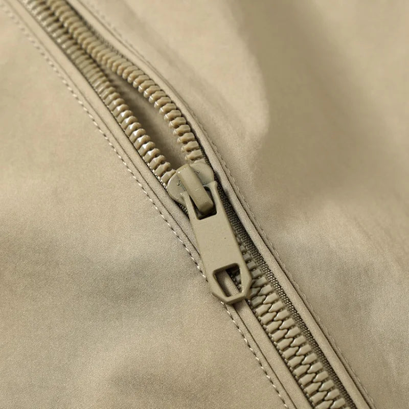 Men's Casual Bomber Jacket Stand Collar Zip Up Jacket Lightweight Anti-Wrinkle Solid Color Coat