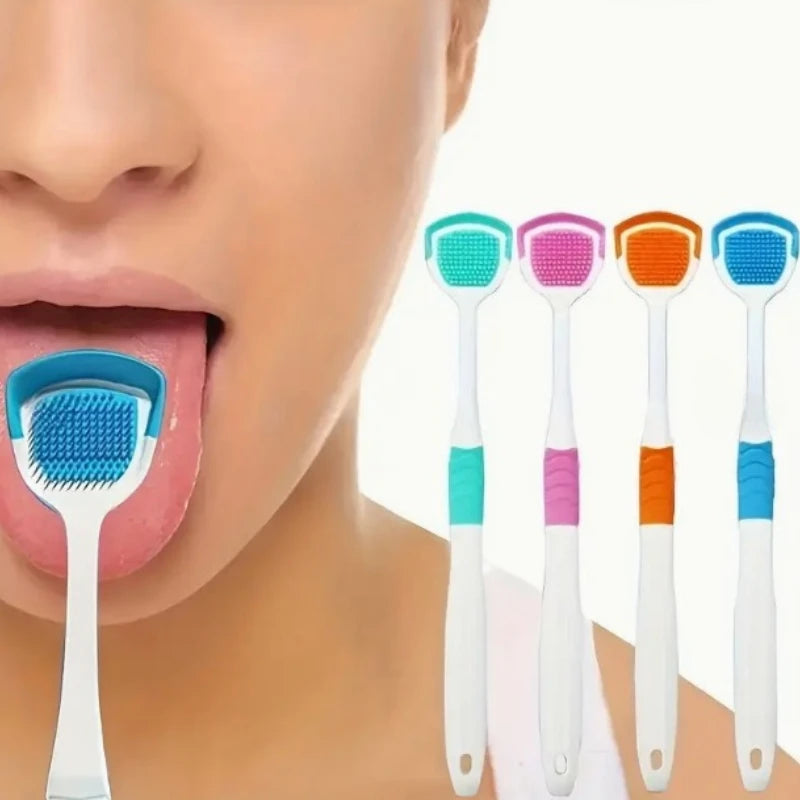 Double Effect Tongue Coating Brush  , Cleaning & Scraping for Plaque Removal, Tongue Cleaning Brush, Home Dental Care, Gum Care