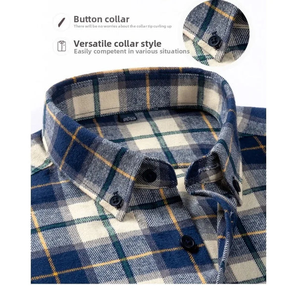 Men's 100% Cotton Brushed Plaid Long Sleeve Shirt – Soft Flannel Casual Button-Down for Outdoor & Daily Wear