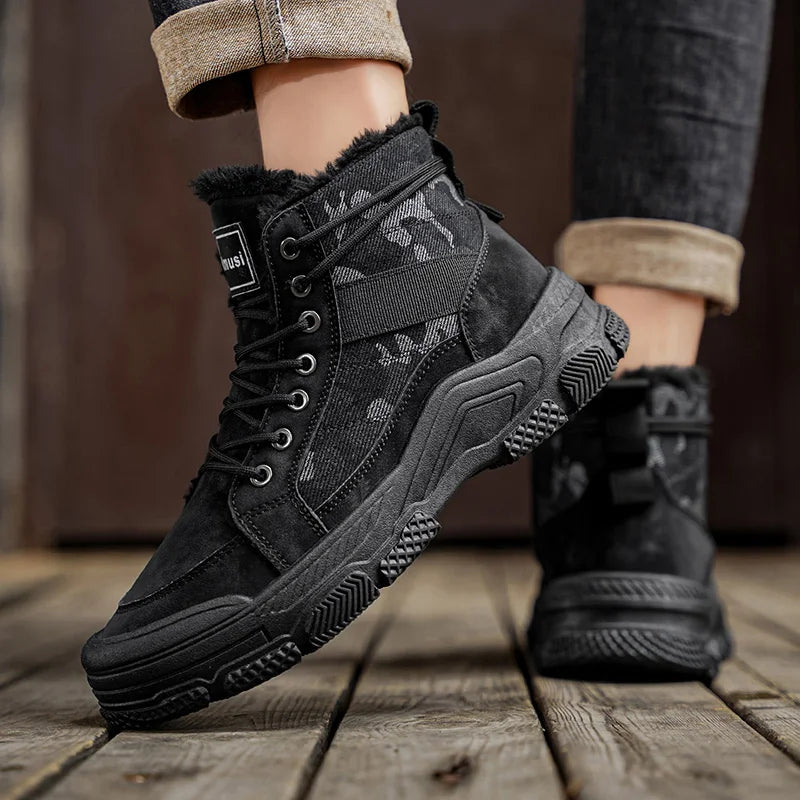 Men's cotton boots winter new warm plush casual boots soft sole outdoor high-top boots fashion youth Joker sports tooling boots