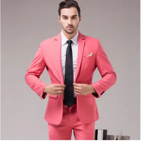 2026 New Men's 2-Piece, Dark Green Slim Fit Suit Set with Pure Color Jacket & Pants for Office/Interview/Wedding/Party/Business