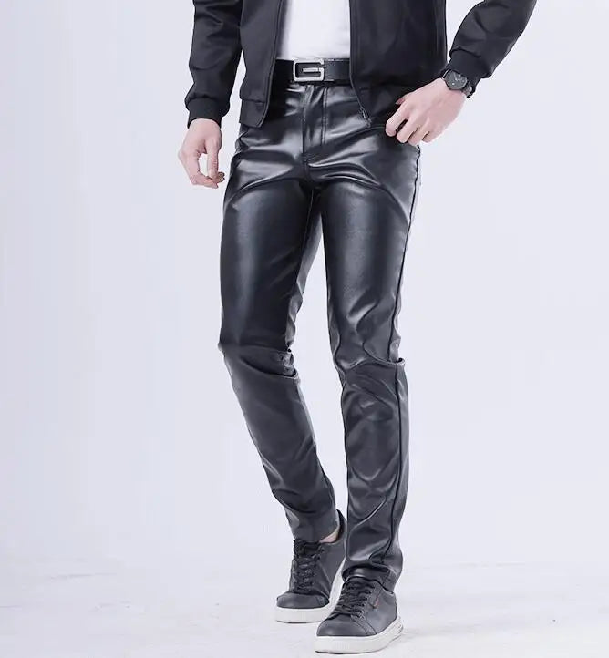 2026 New Men's Leather Pants Fashion Slim PU Trousers Red Blue Black Gray White Pantalones Hombre