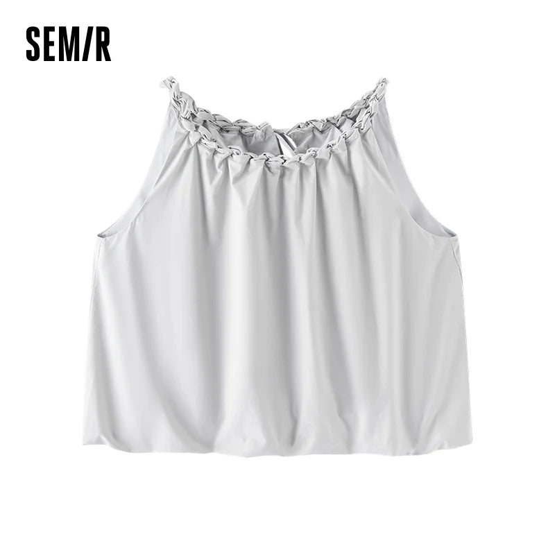 Semir Women Shirt Short Length Knot Halter Fluffy Bud Loose A Line Cute Gentle Stylish 2026 Summer Top