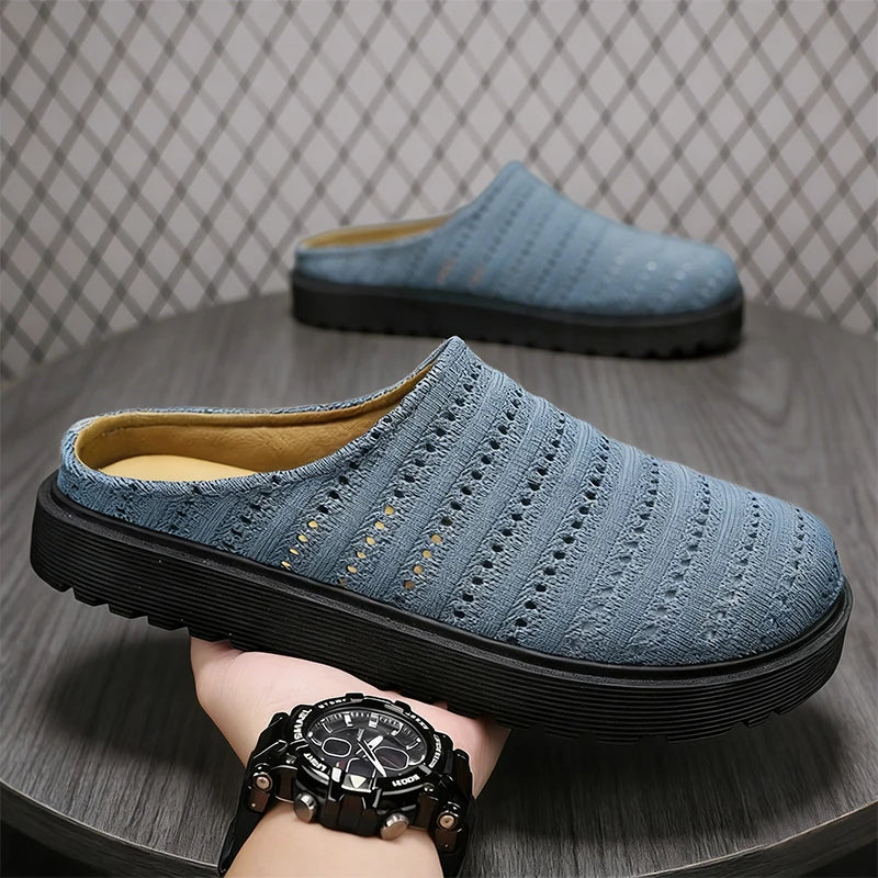 Men's casual slip on slippers summer soft-sole breathable lightweight outdoor walking shoes fashion youth sports half slippers