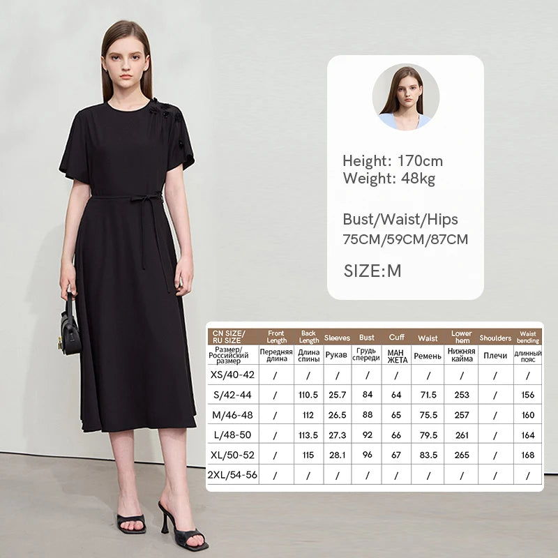 Amii Minimalist Casual Dress 2026 Summer New Women Office Lady Short Sleeve Belt Cubic Flower Loose Chiffon Midi Dress 12512030