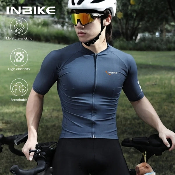 INBIKE Men's Road Cycling Jersey Quick-Dry Fabric with Mesh Bike Jersey for Mountain Biking Clothing with Pockets Lightweight