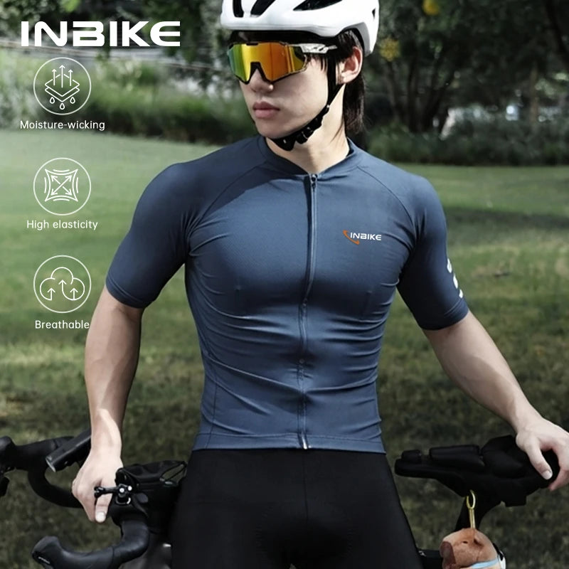 INBIKE Men's Road Cycling Jersey Quick-Dry Fabric with Mesh Bike Jersey for Mountain Biking Clothing with Pockets Lightweight