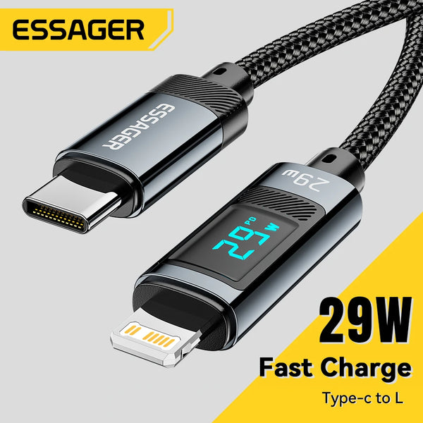 ខ្សែសាក Essager USB Type C សម្រាប់ iPhone14 13 12 Pro Max PD 29W សាកលឿនសម្រាប់ iPad ខ្សែសាកខ្សែបង្ហាញឌីជីថល
