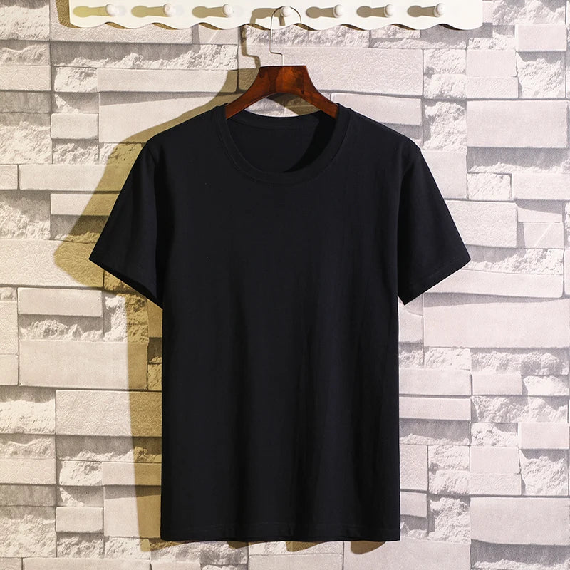 Hot 100%cotton Man T-Shirt Round Neck Personality Retro Spring New Solid Color Tops Versatile Fashion Trend Leisure Men's Wear