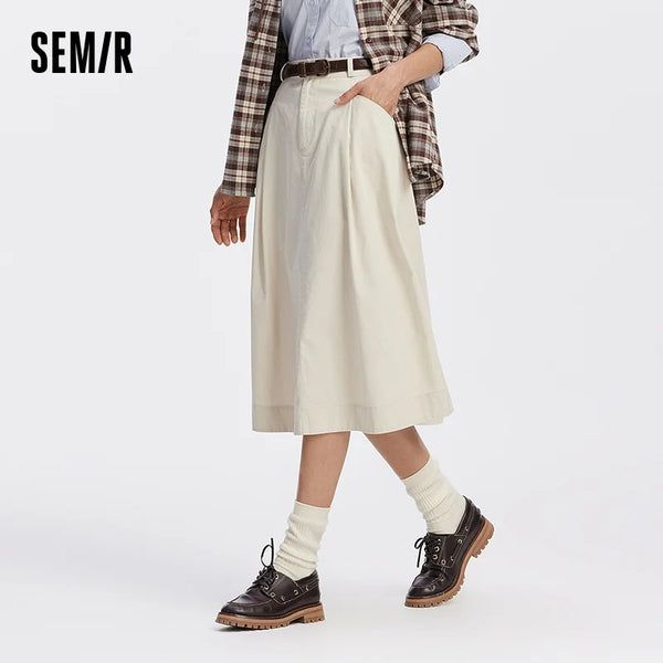 សំពត់ស្ត្រី Semir ធ្វើពីកប្បាសដុសខាត់ រាងមូល ដៃវែង រលុង ស្ទីលធម្មតា ខោរដូវស្លឹកឈើជ្រុះឆើតឆាយ ស្លៀកប្រចាំថ្ងៃ 2026