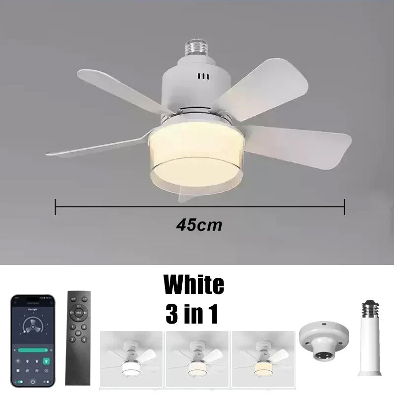 LED Ceiling Fan Light E27 6-speed Adjustable Wind Speed with APP&Remote Control Dimming Suitable for Study Home Living Room Use