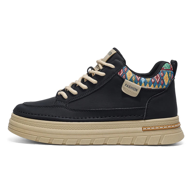 Men Sports Shoes Thick Soles Anti Slip Wear-resistant Retro Leather Breathable Fashionable Versatile Street Sports Walking Shoes