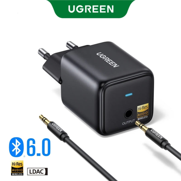 UGREEN Bluetooth 6.0 Audio Receiver, LDAC Hi-Res Certified Plug-In Power Supply, 3.5mm AUX, High-Fidelity Wireless Music Adapter